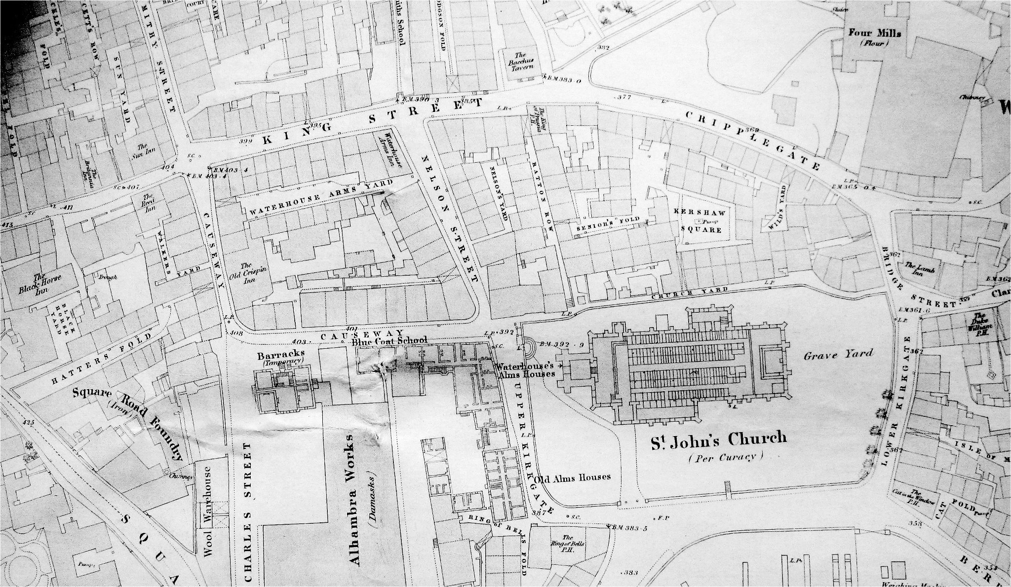 Cripplegate area 1890 Halifax old map repro 231-5-24 